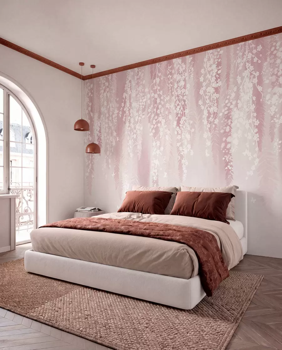 murales de pared Cortina de flores sobre rosa w04417v1
