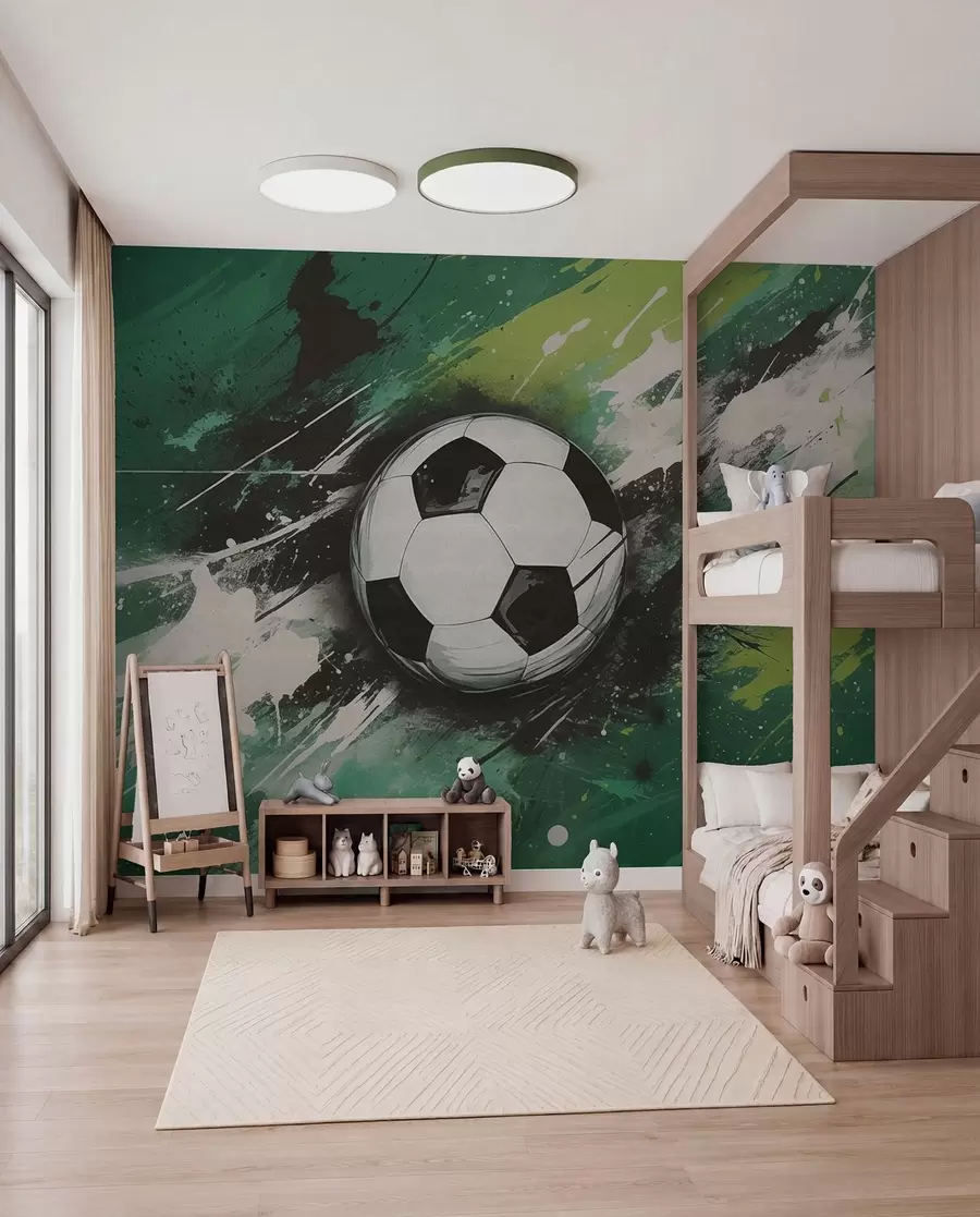 murales de pared Balón de fútbol con un graffiti borroso de fondo w04467
