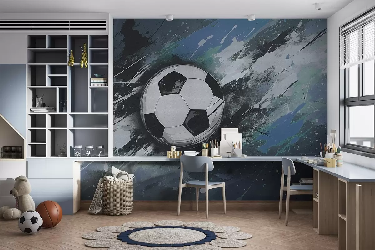 murales de pared Balón de fútbol con un graffiti borroso de fondo w04467v1
