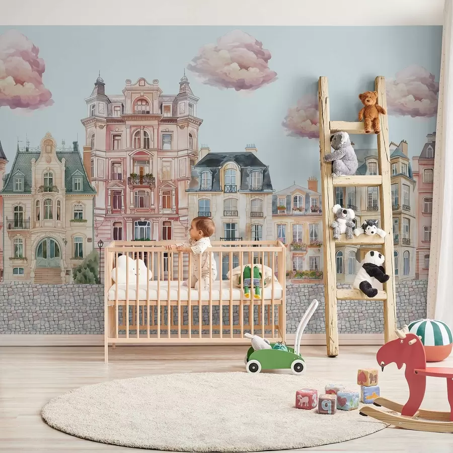 murales de pared Casas de colores, nubes w04474