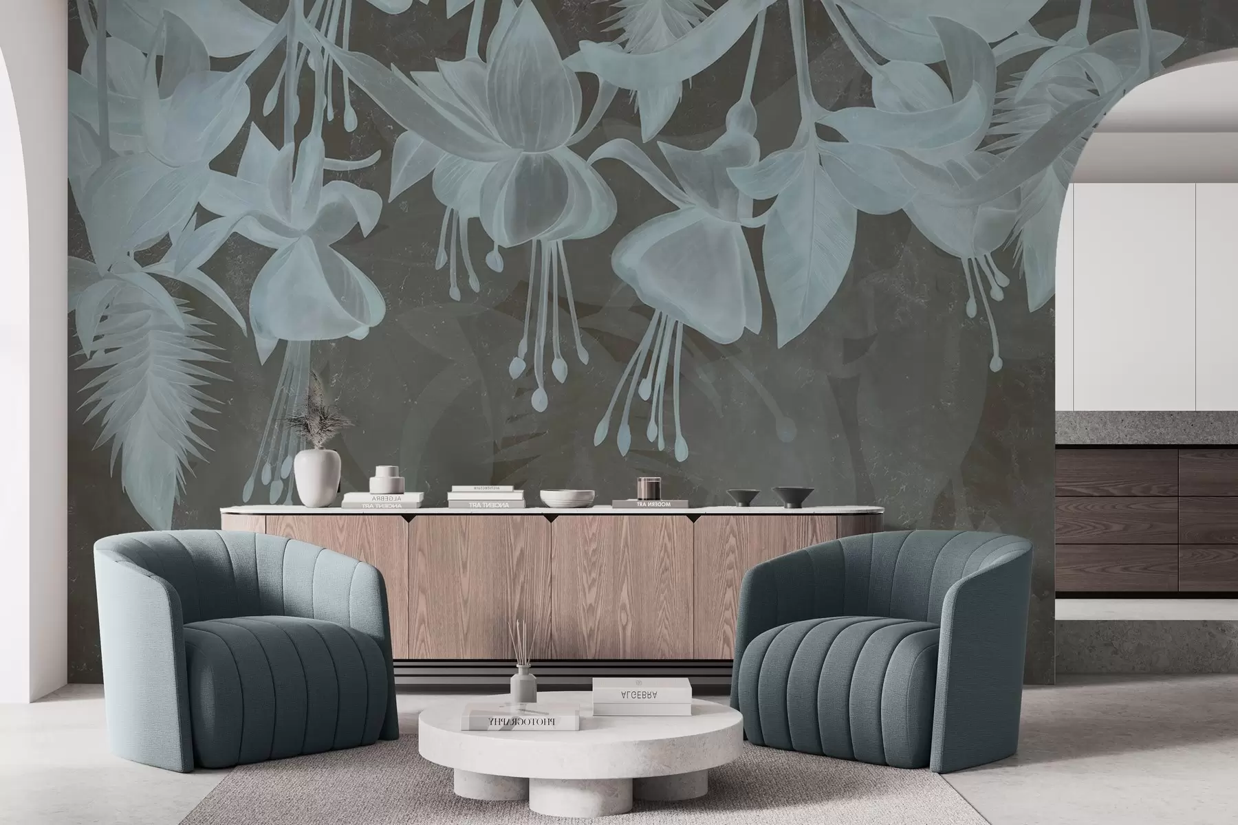 murales de pared Flores colgantes de estilo grunge w04472v3