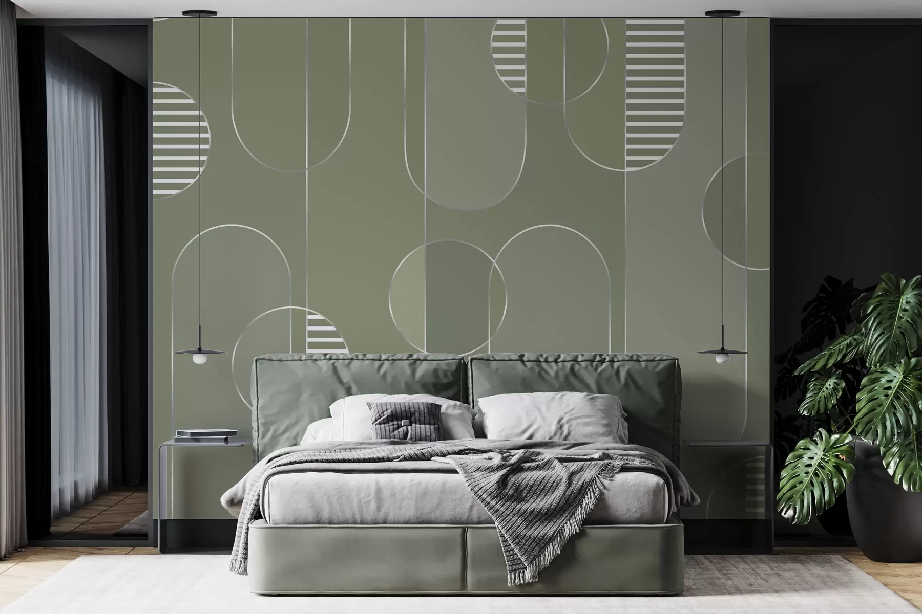 murales de pared Abstracto geométrico con tonos verdes apagados w04523