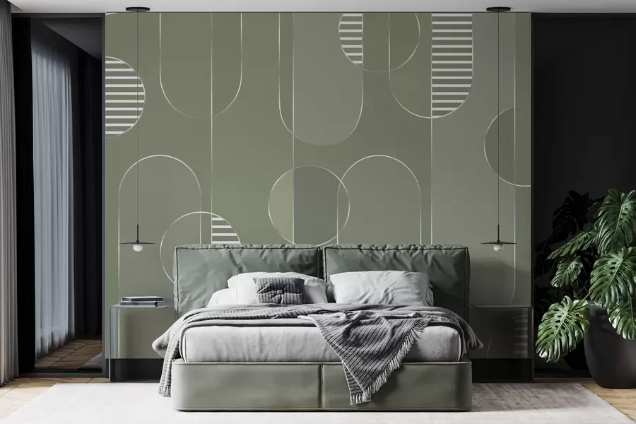 murales de pared Abstracto geométrico con tonos verdes apagados w04523