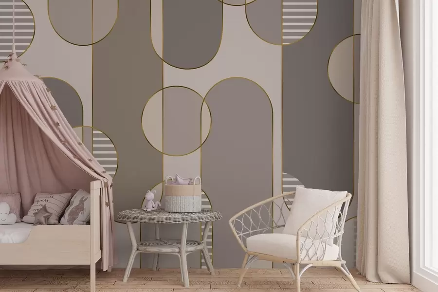 murales de pared Abstracto geométrico con marrón y líneas w04523v2