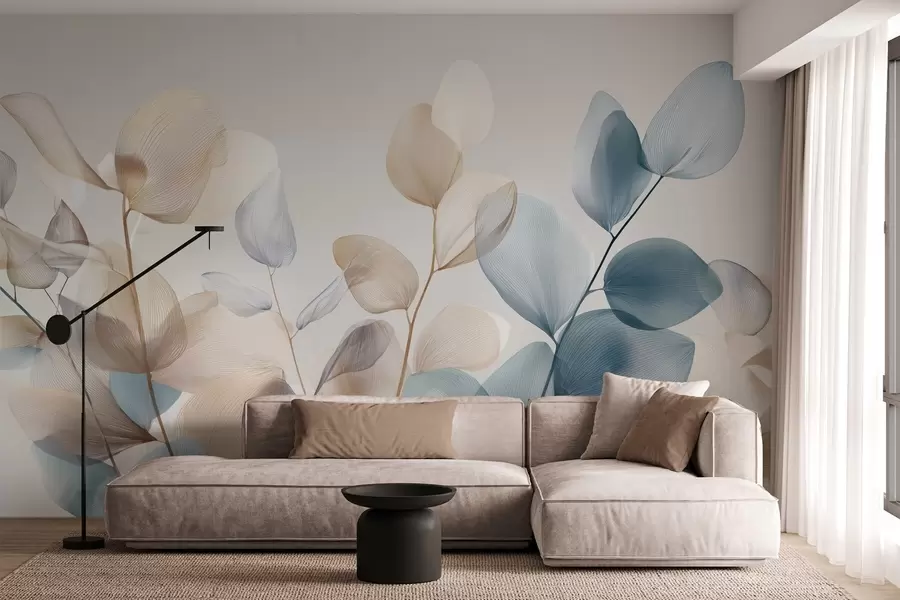 murales de pared elegantes hojas de eucalipto con nervaduras w04503