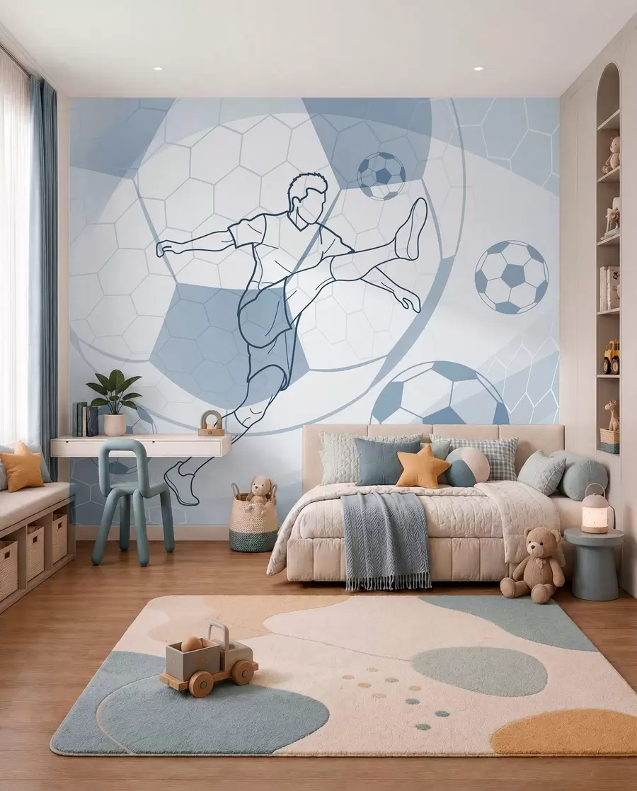 murales de pared Fútbol en trazos azules w04601