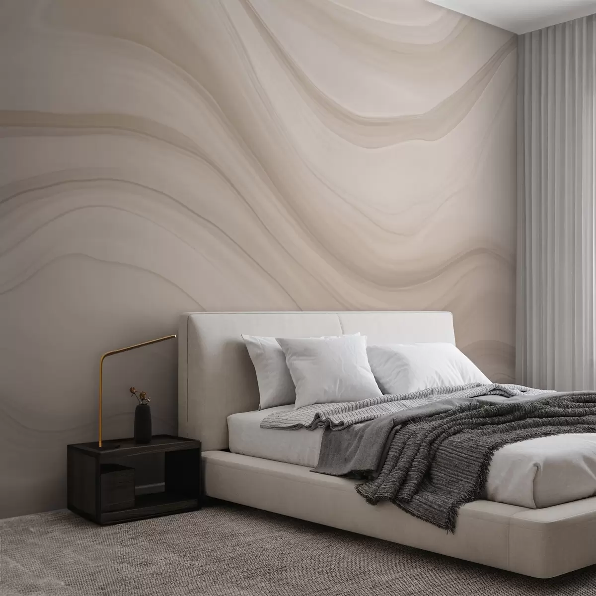 murales de pared Abstracción en beige claro con suaves ondas w04257