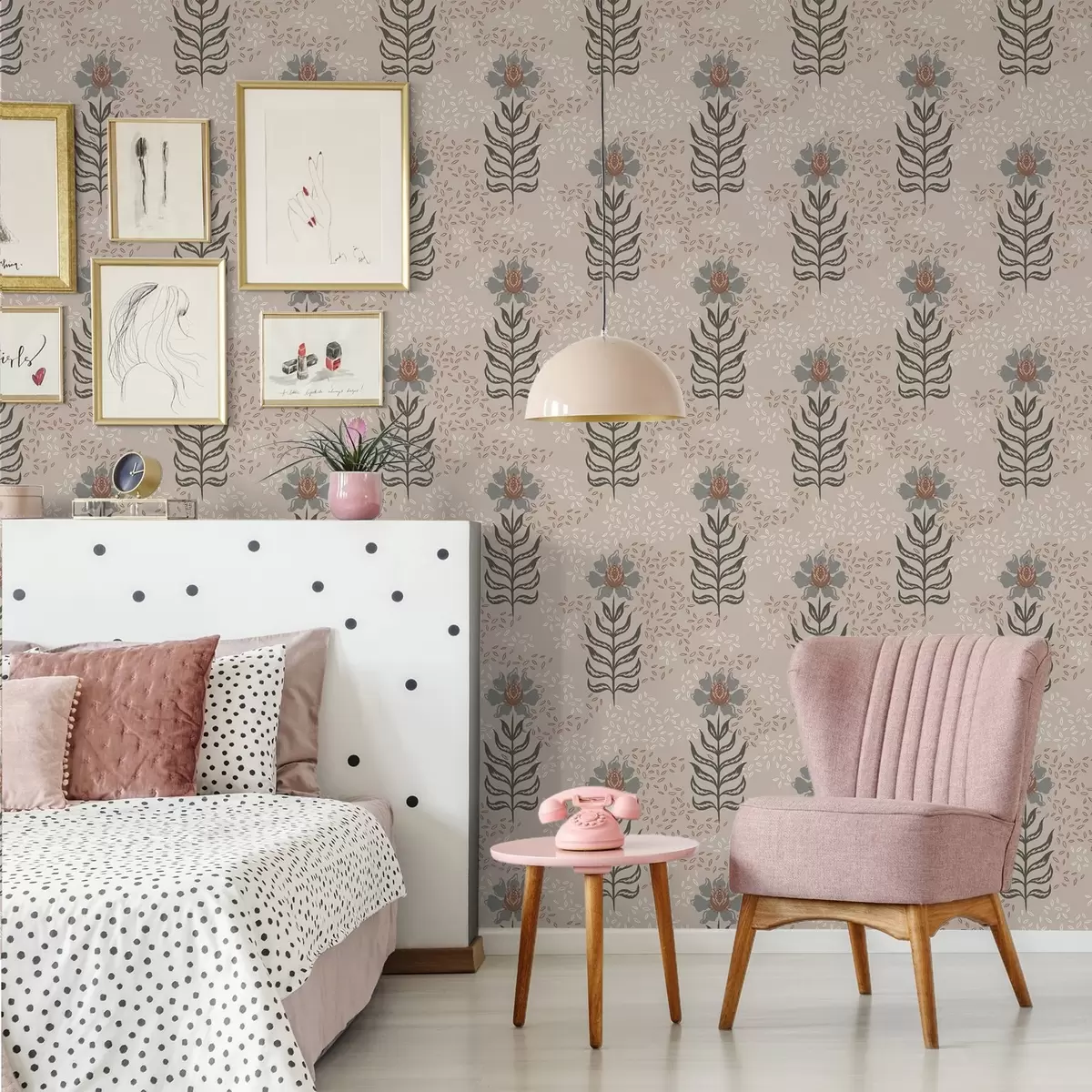 Papel pintado Flores y semillas estilizadas sobre un cálido fondo beige a00604