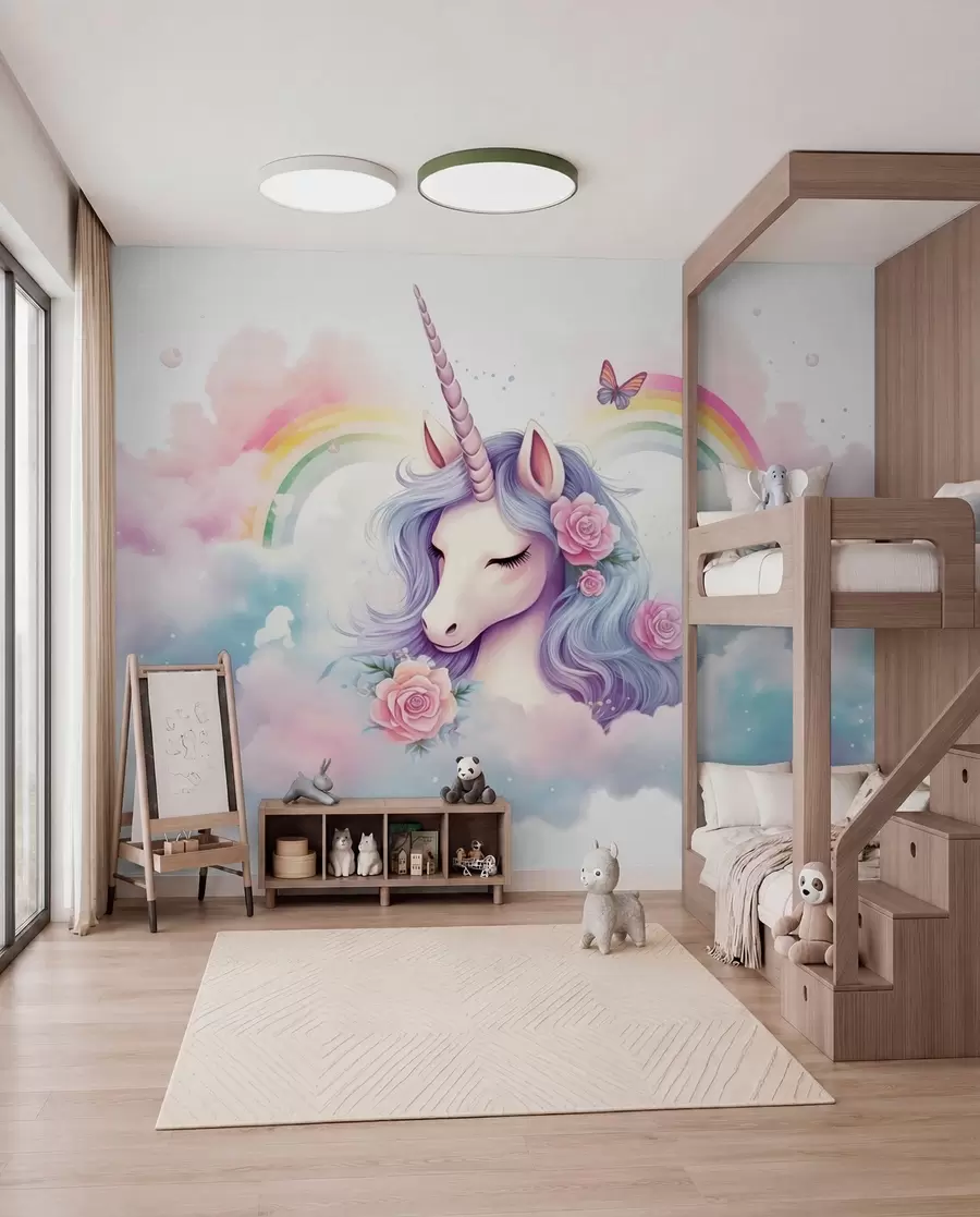 murales de pared Unicornio y arcoíris w03990