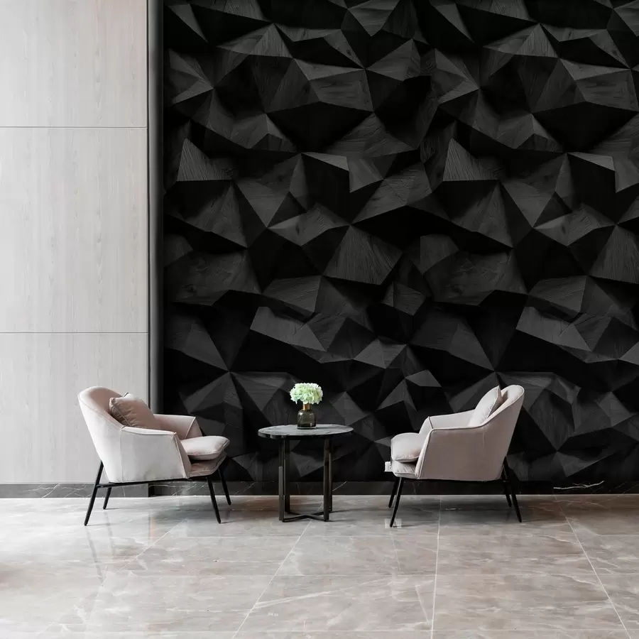 murales de pared imitación de una pared con relieve angular hecha de madera oscura w04632v1