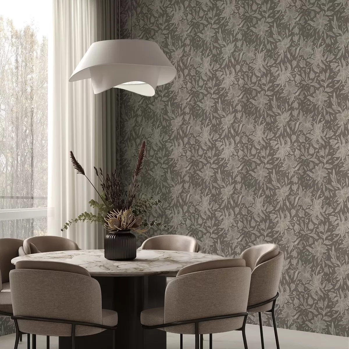 Papel pintado Flores lineales ligeras, volutas decorativas a00630v1