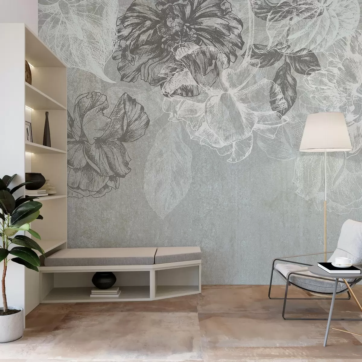 murales de pared Flores colgantes con contorno w04665