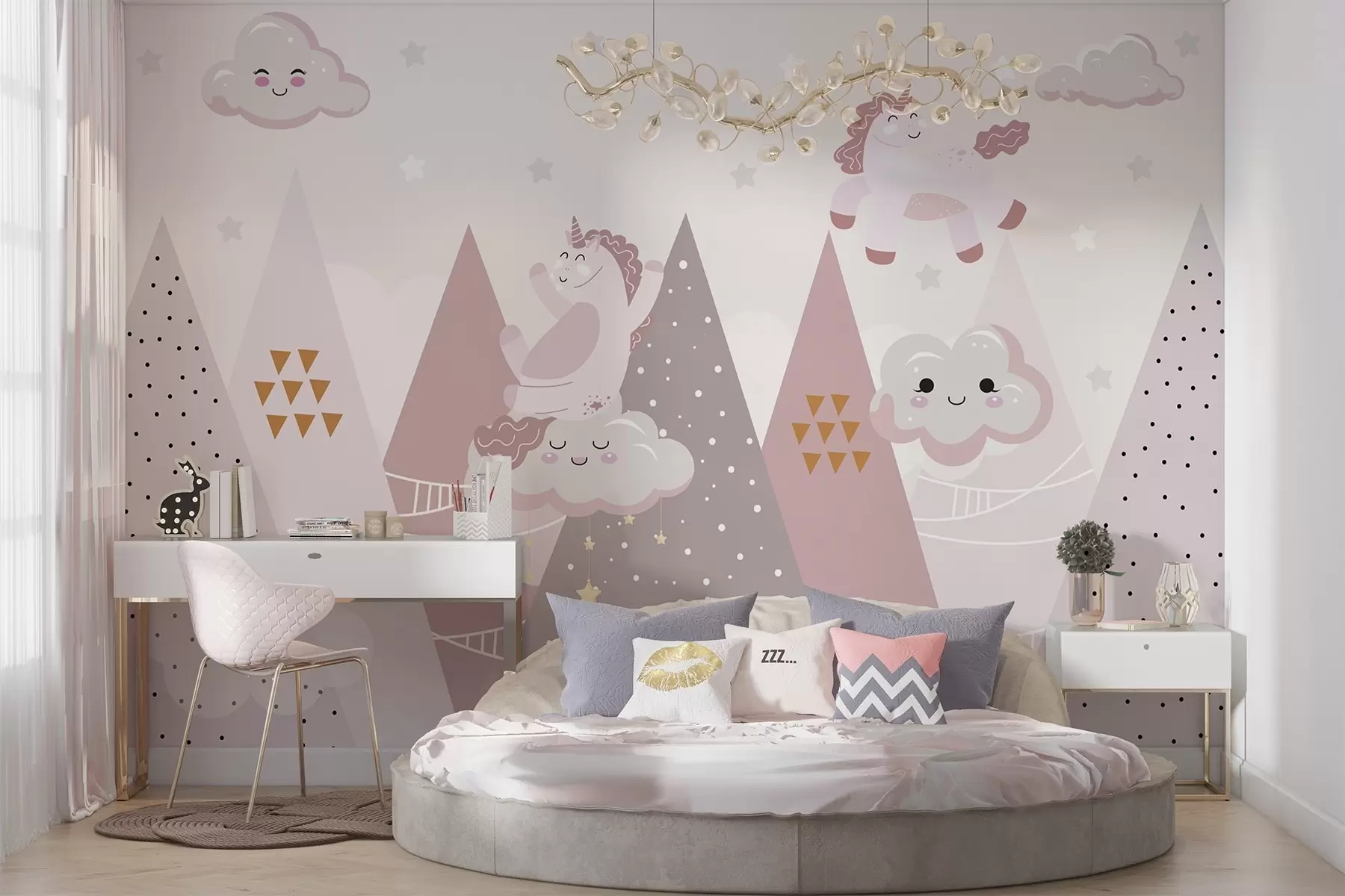 murales de pared Poni en las montañas con nubes w04741
