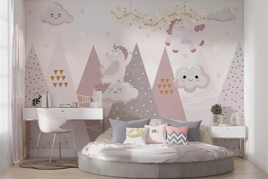 murales de pared Poni en las montañas con nubes w04741