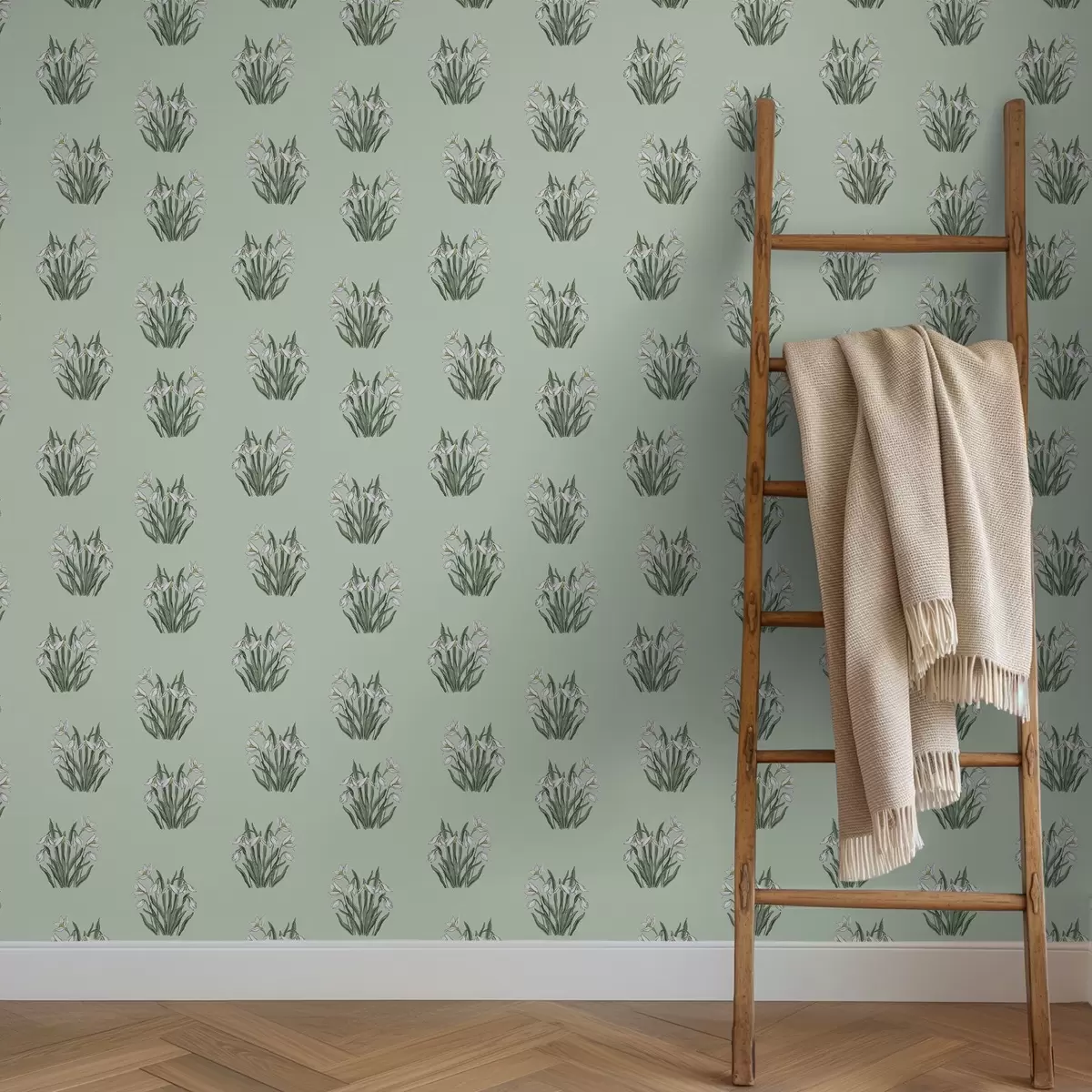 Papel pintado Campanillas de invierno con hojas verdes sobre un fondo amarillo cálido a00651v3