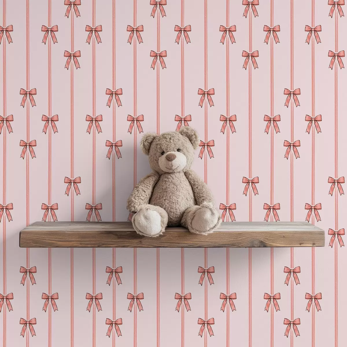 Papel pintado Cintas verticales con lazos, fondo rosa empolvado a00653v2