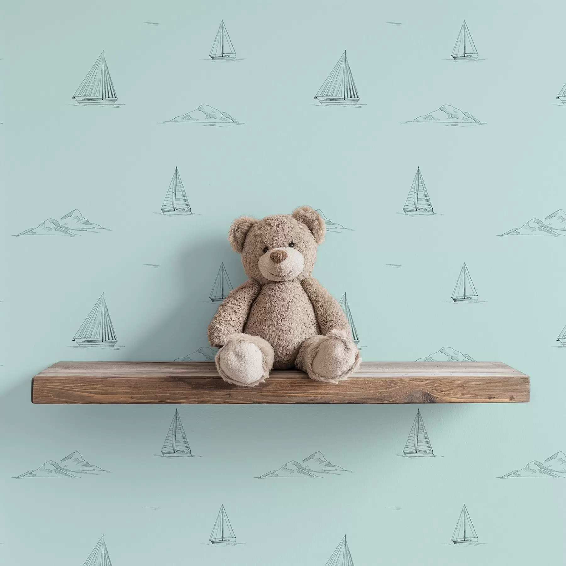 murales de pared Bocetos de yates e islas, fondo verde menta a00654v4