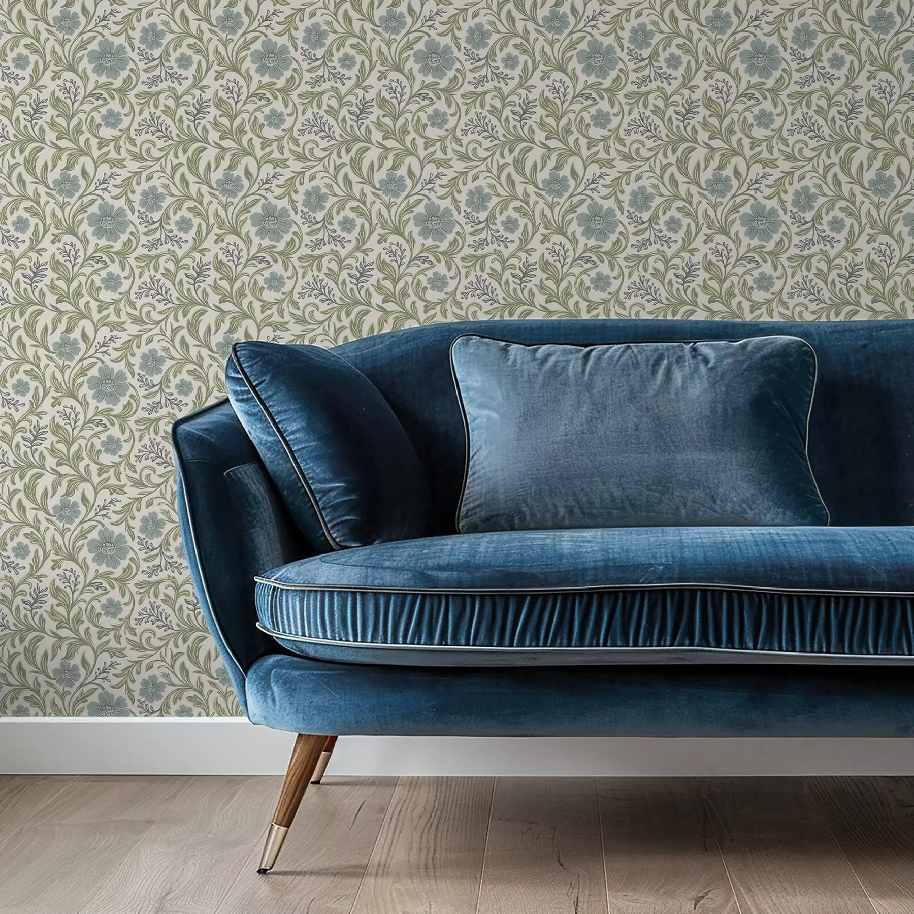 murales de pared Adorno floral gris salvia sobre fondo claro a00712