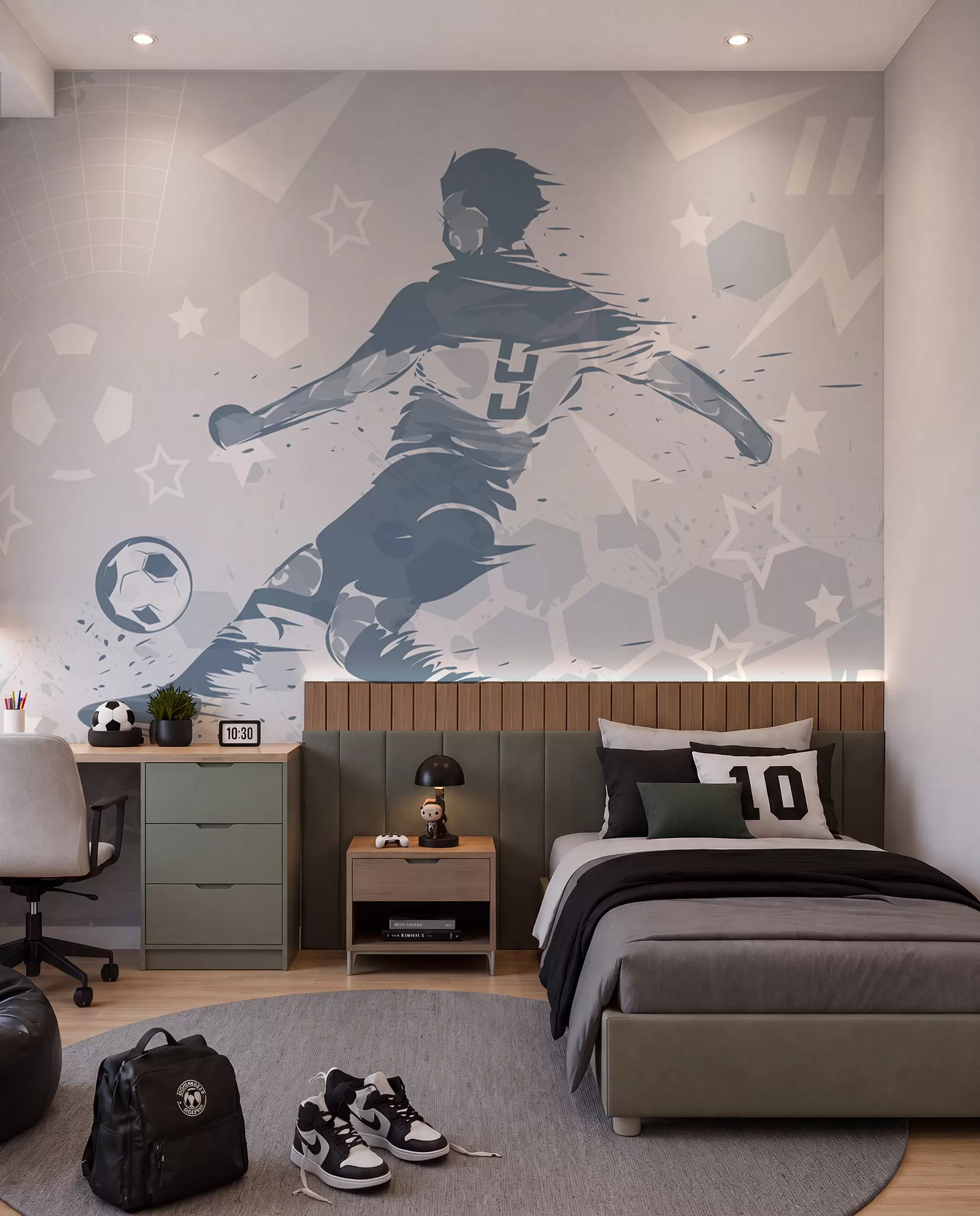 murales de pared Fútbol en tinta azul w04763v1