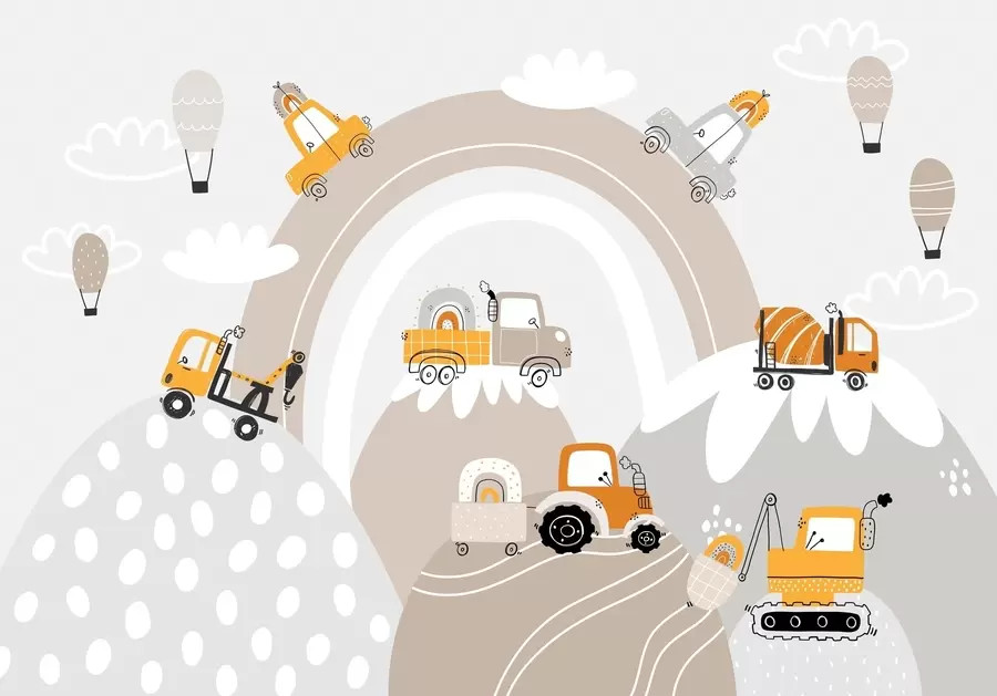 murales de pared Coches y tractores para niños w04765