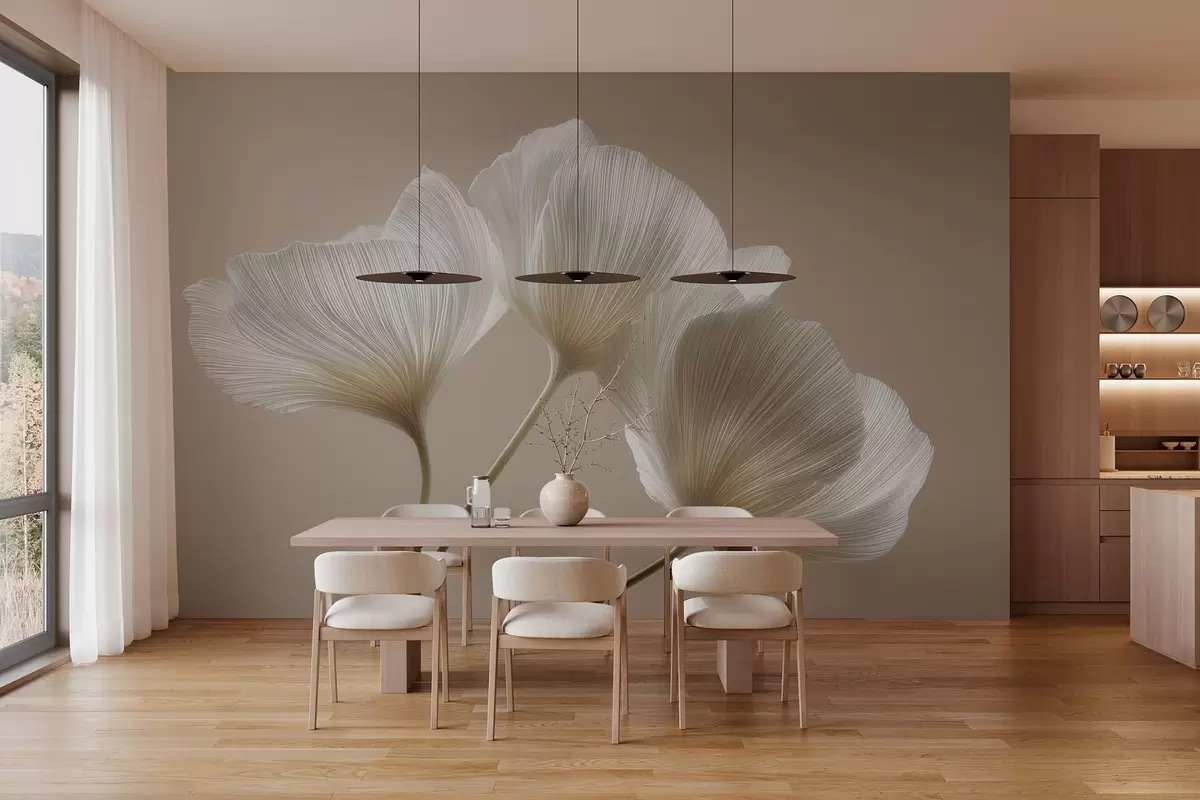 murales de pared tres delicadas flores sobre un fondo beige w04810