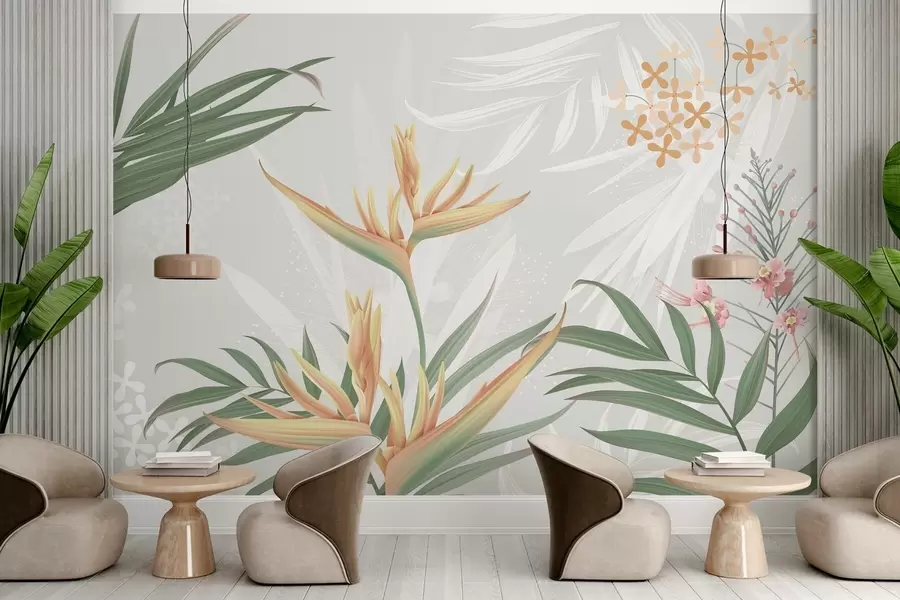 Murales de pared Exóticas flores de Strelitzia entre el follaje w04783 murales de pared Exóticas flores de Strelitzia entre el follaje w04783