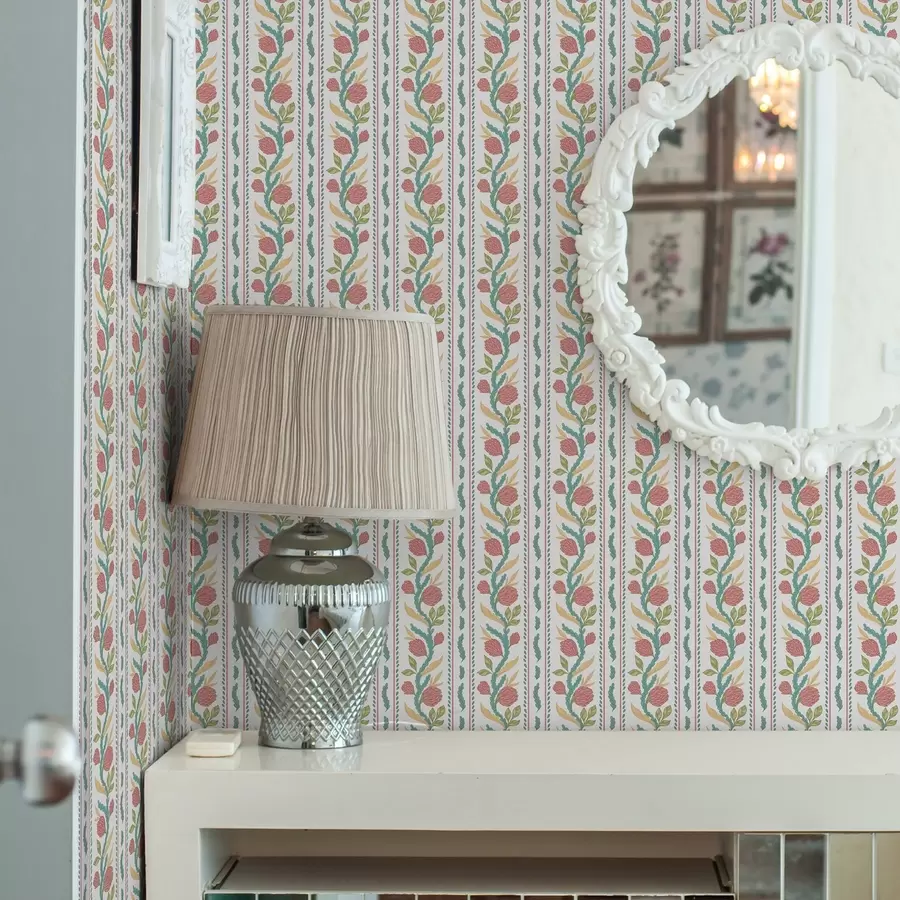 Murales de pared Rayas verticales con flores de coral y hojas turquesas. a00816 murales de pared Rayas verticales con flores de coral y hojas turquesas. a00816