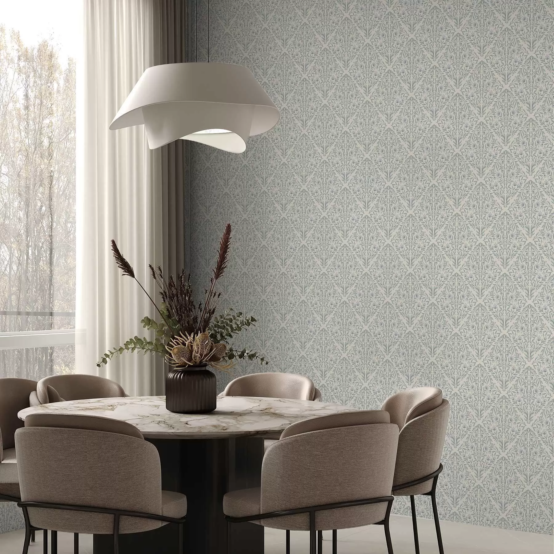 murales de pared Lacy dispara sobre fondo blanco crema con contorno turquesa a00815v4
