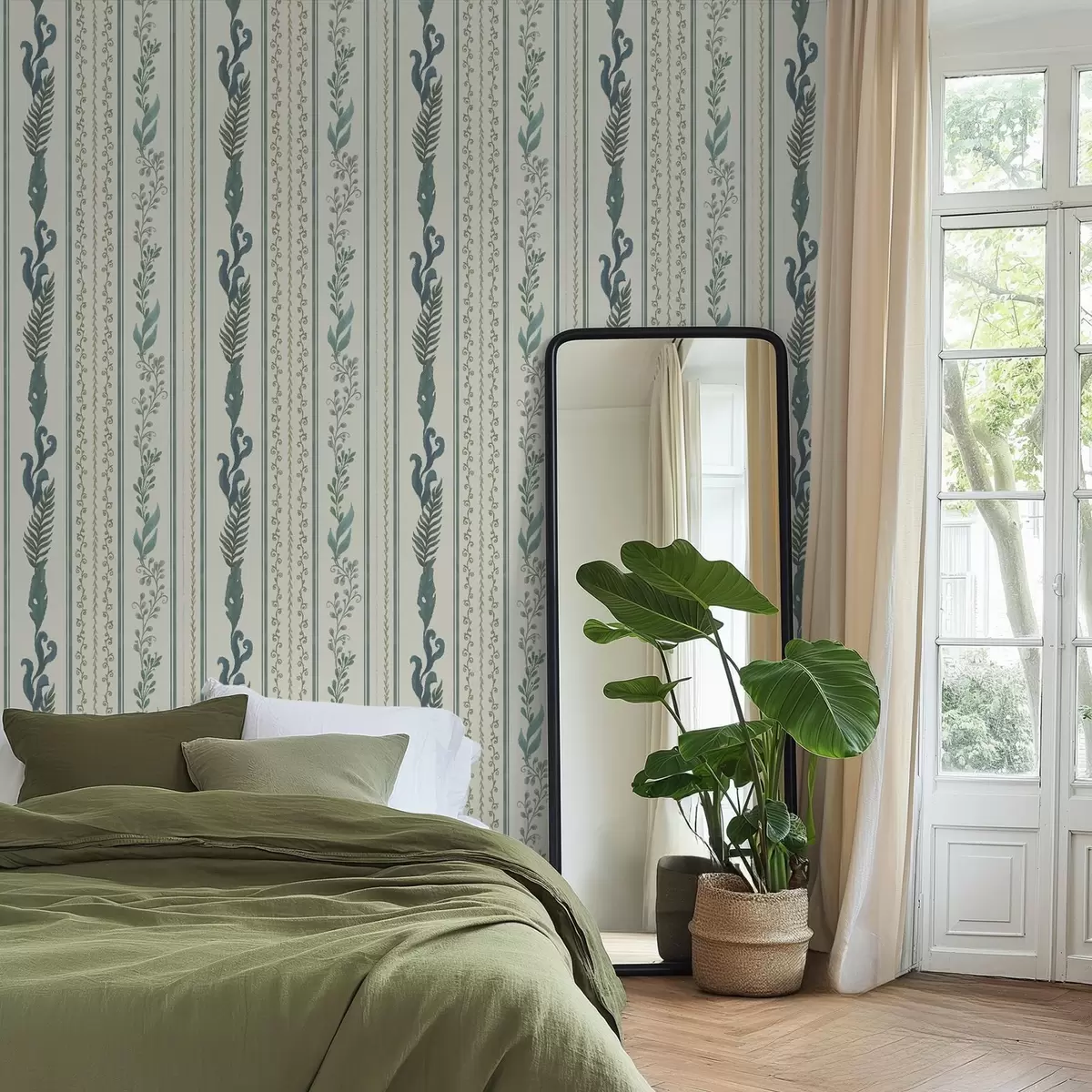 Papel pintado Rayas con ramificaciones y rizos sobre un fondo cálido y lechoso. a00823v2