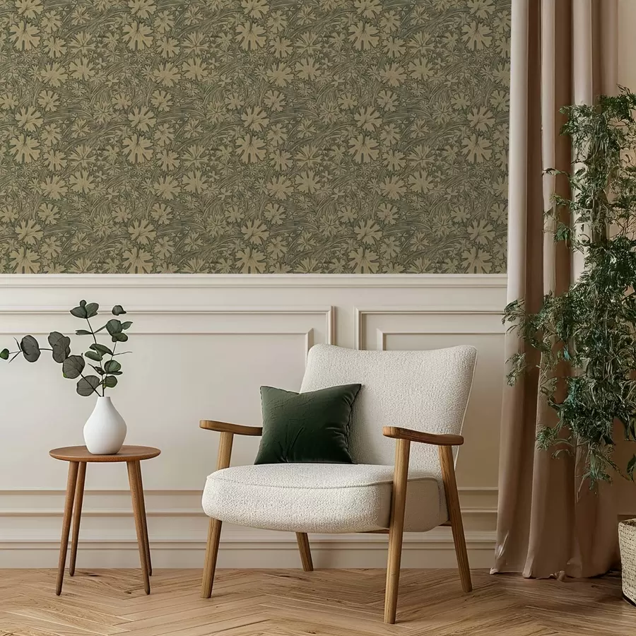 murales de pared Hojas y hierbas de campo en tonos gris oliva a00847v1