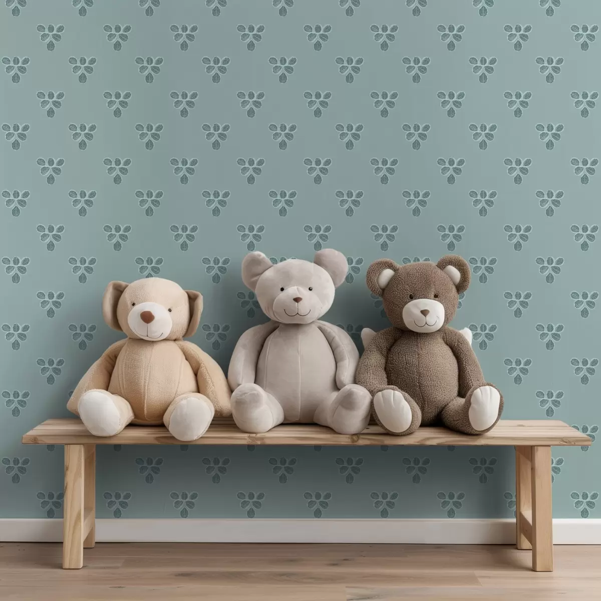 Papel pintado Pequeña repetición: tríos de hojas en azul frío. a00848v1