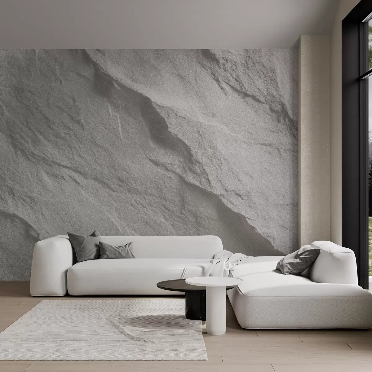 murales de pared imitación de roca blanca en diseño de interiores w04818