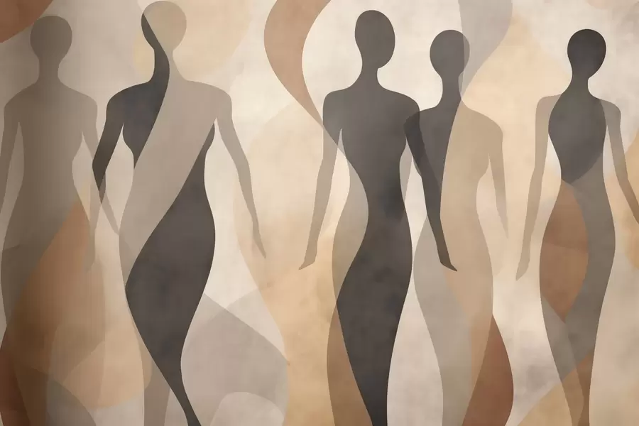 murales de pared Siluetas y suaves ondas en cálidos tonos beige grisáceos w04787