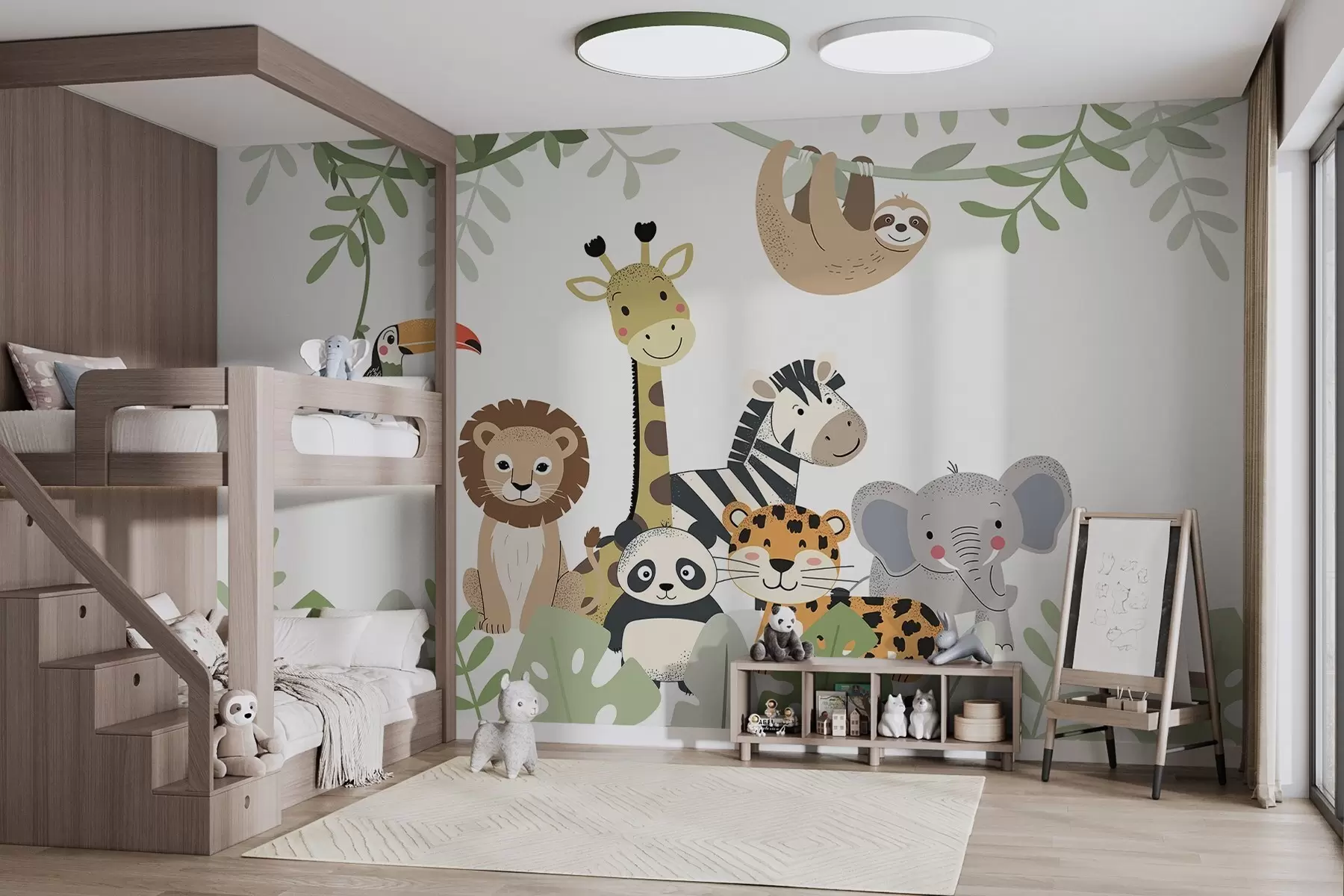 murales de pared Selva de cuento de hadas con animales w04905