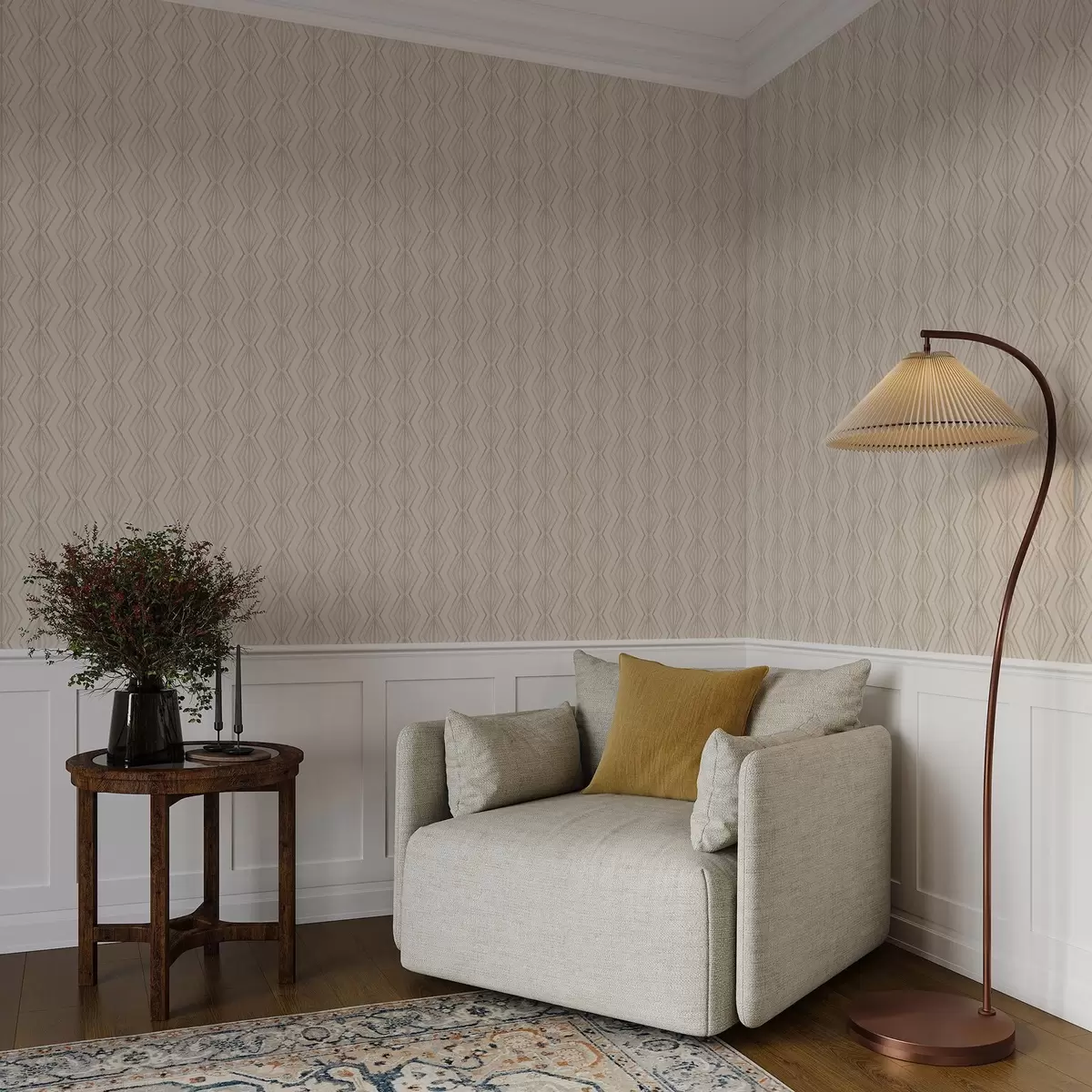 Papel pintado Adorno ligero de diamantes en tranquilos tonos beige. a00925v2