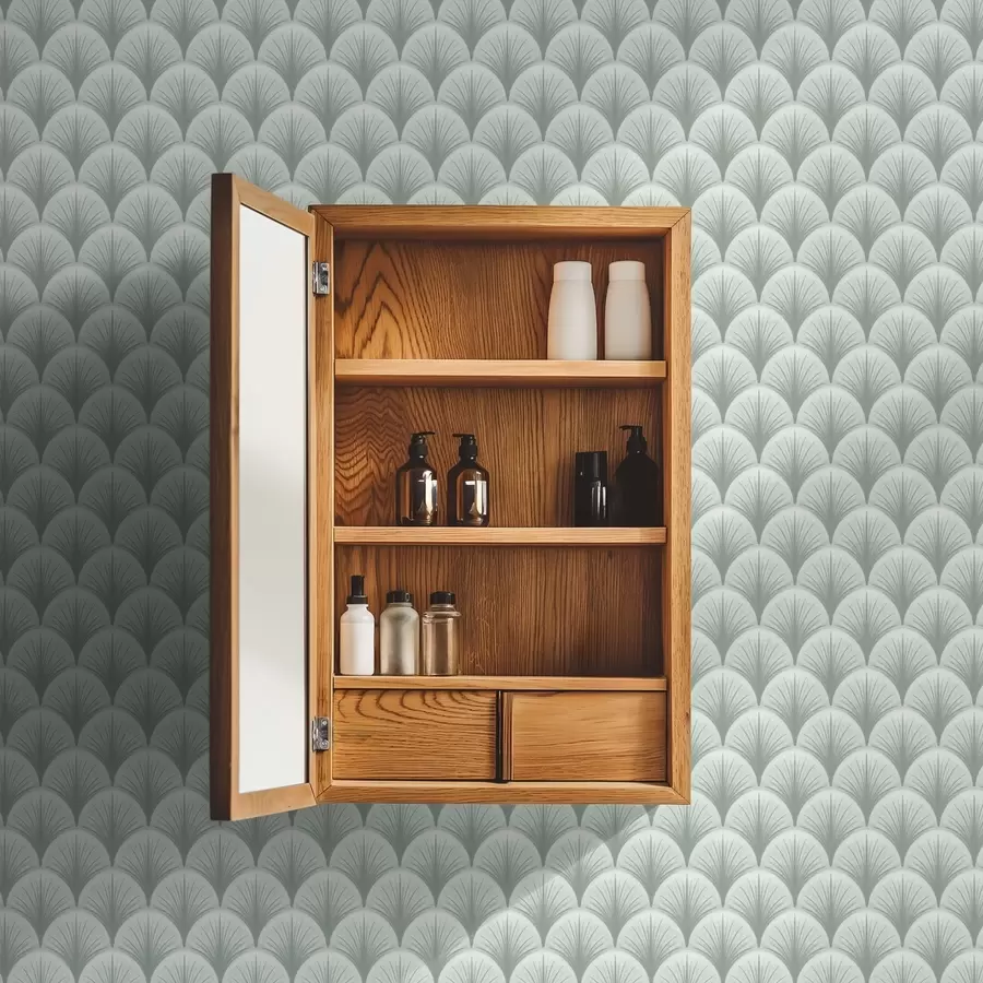 murales de pared Arcos de hojas de menta con rayos sobre un fondo verde suave a00978v2