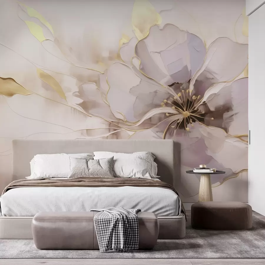 murales de pared Flor azul con detalles amarillos en un estilo abstracto de pinceladas. w09505