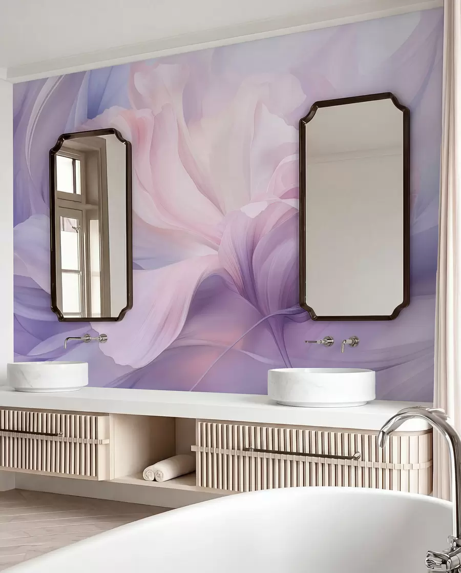 murales de pared Suave bruma de pétalos: una flor etérea en una neblina lila pastel w09517