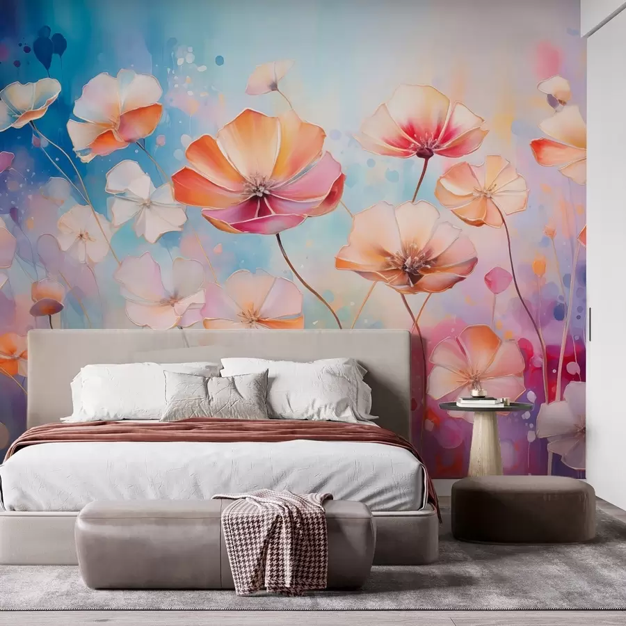 murales de pared Flores silvestres brillantes en estilo acuarela salpicada w09521