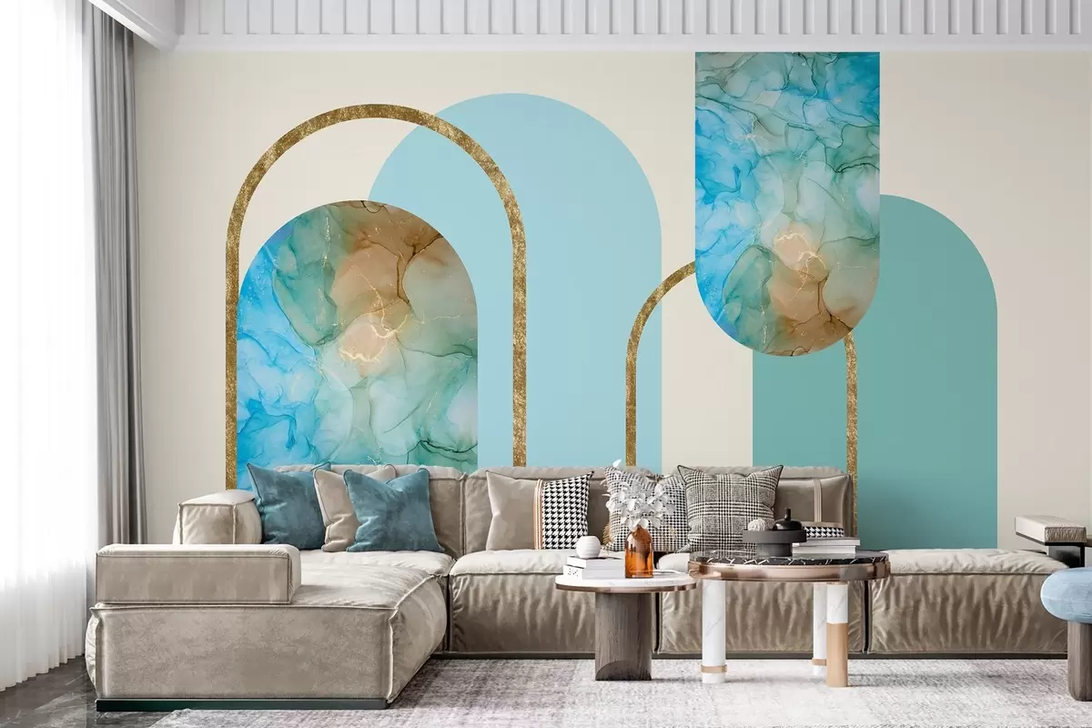 murales de pared elegantes arcos con imitación de mármol en estilo art déco w04879