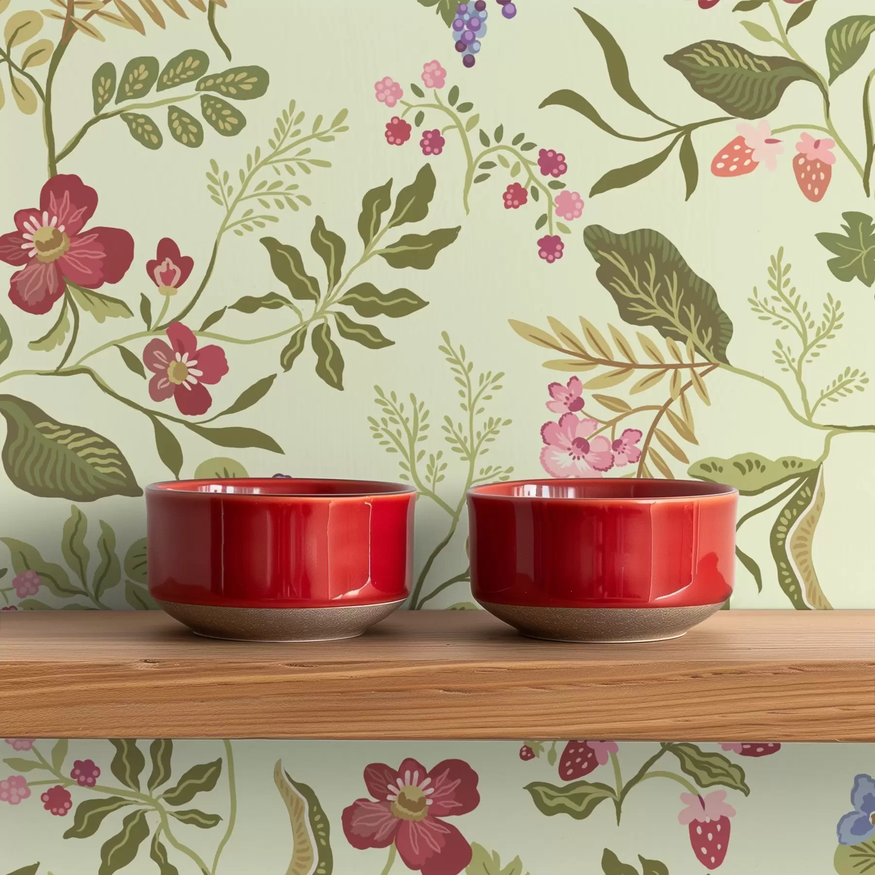 murales de pared Jardín floreciente con bayas, uvas y flores silvestres a00961