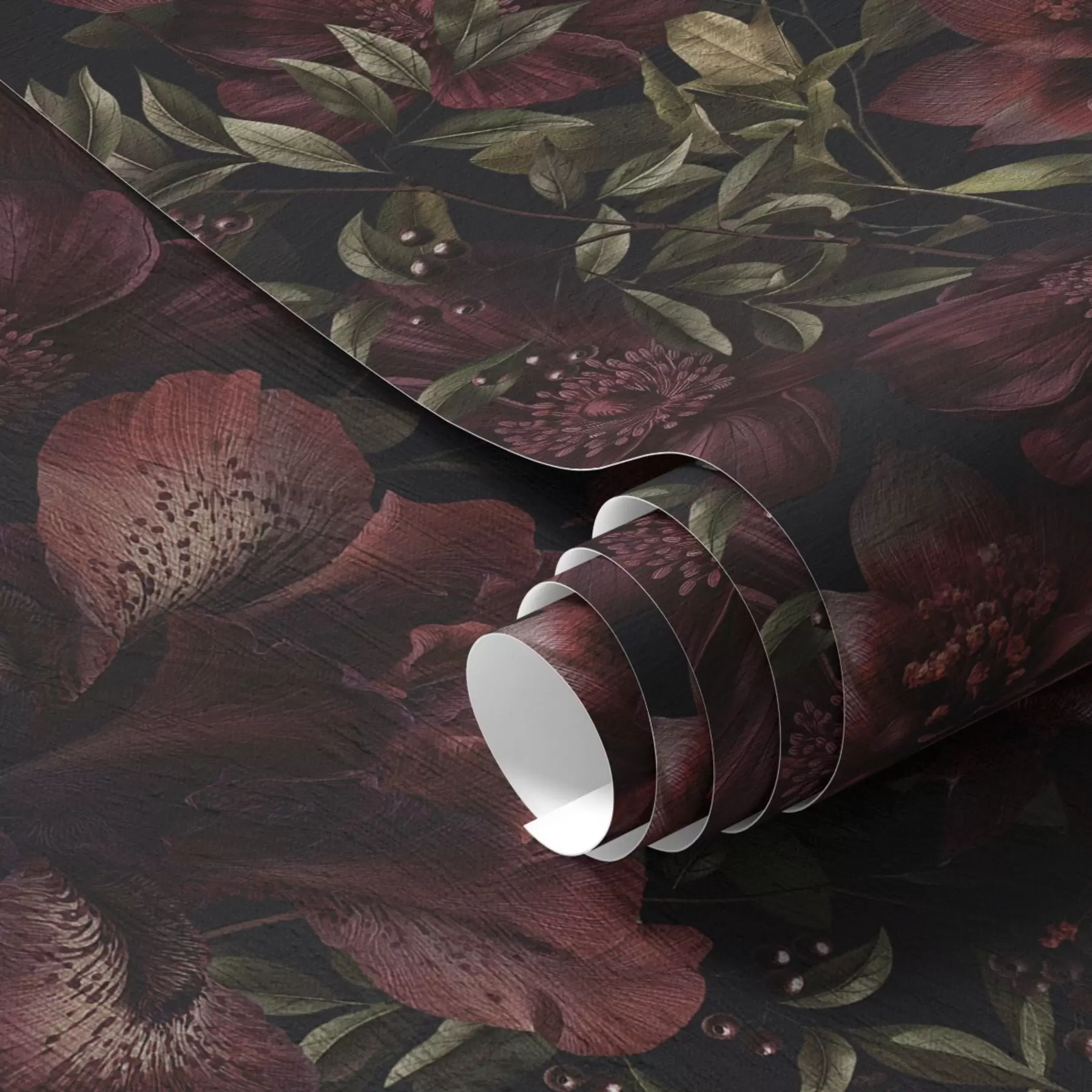 murales de pared Ricas flores burdeos sobre fondo oscuro a01032