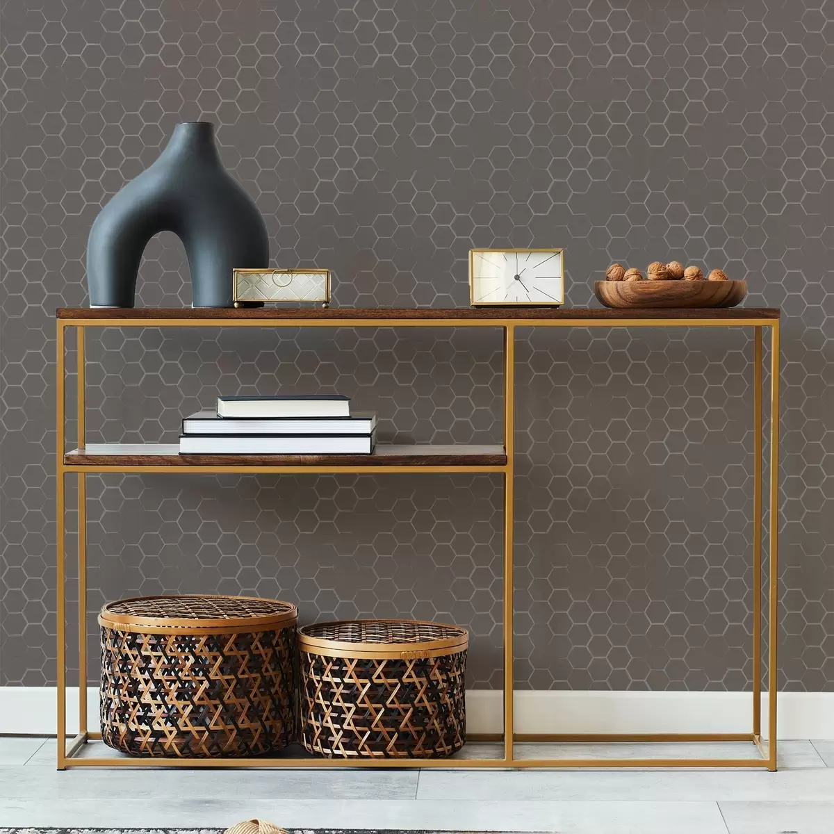 Papel pintado Denso patrón hexagonal en suaves tonos grises. a01060v2