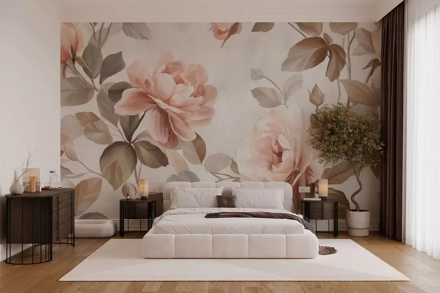murales de pared rosas pintorescas al estilo de la pintura al óleo w04873