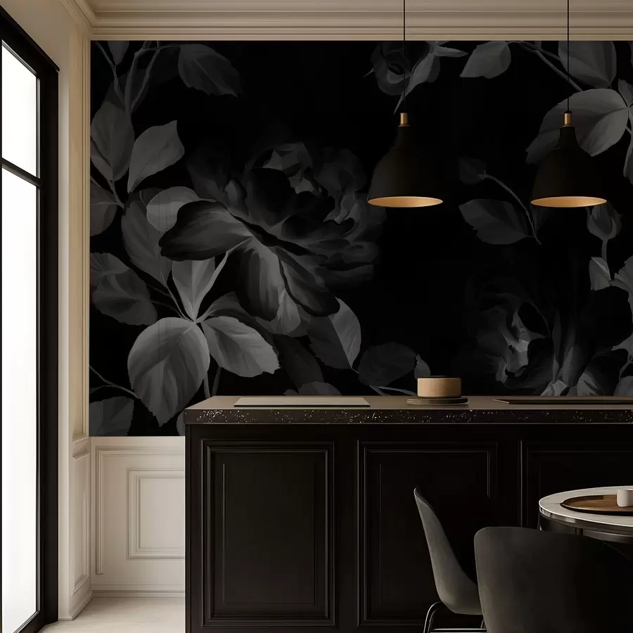 murales de pared Rosas pintorescas en blanco y negro al estilo de la pintura al óleo. w04873v1