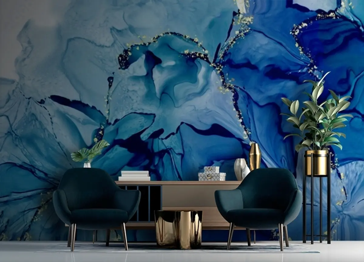 murales de pared Flores azules con senderos dorados u71858