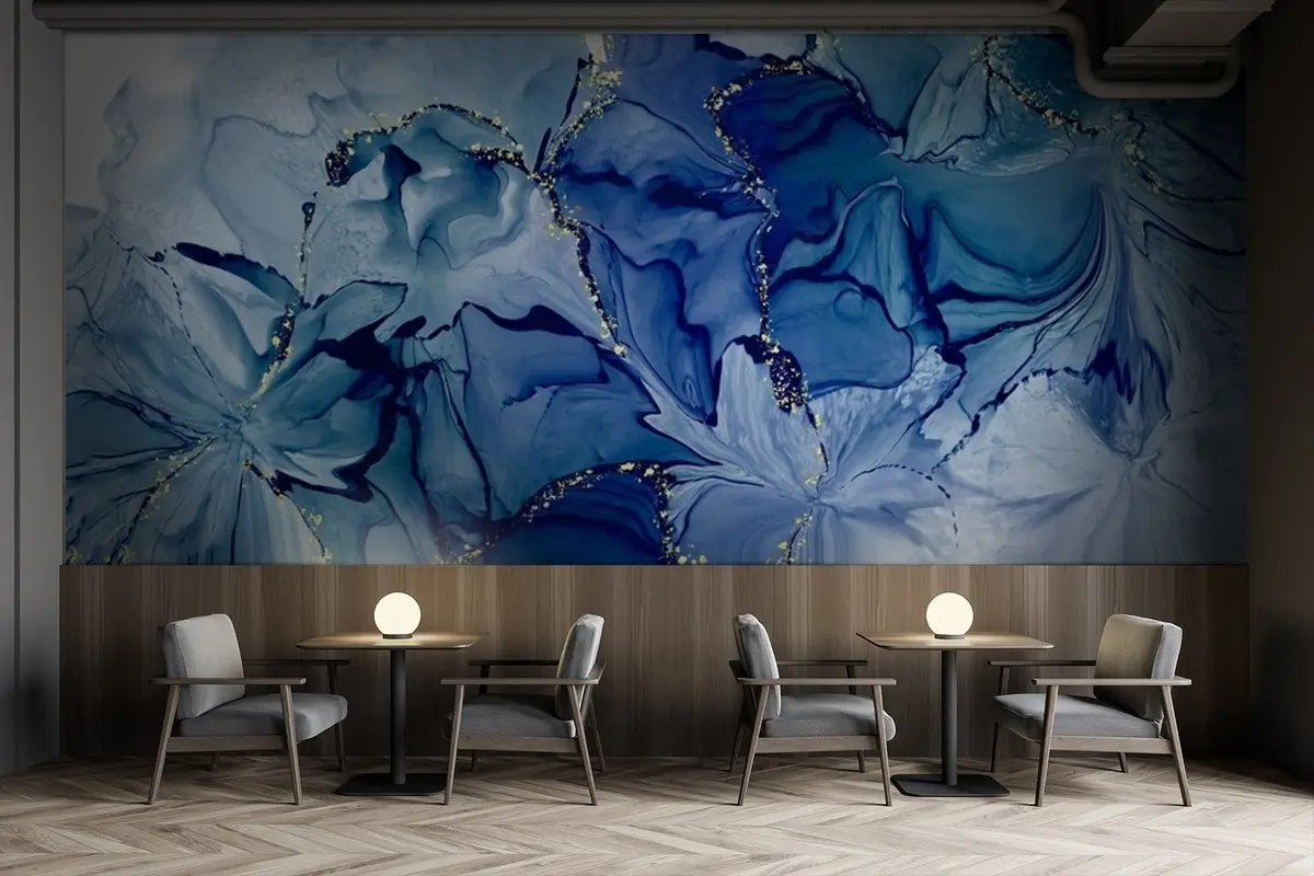 murales de pared Flores azules con senderos dorados u71858