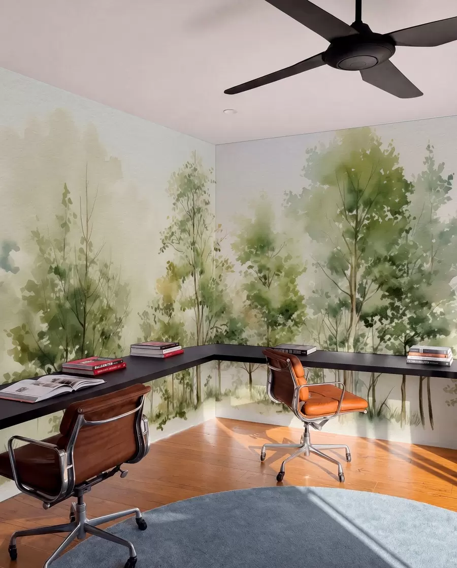 murales de pared Bosque caducifolio en acuarela w05180