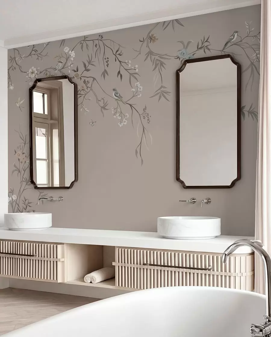 murales de pared Ramas y aves sobre topo w05127v3
