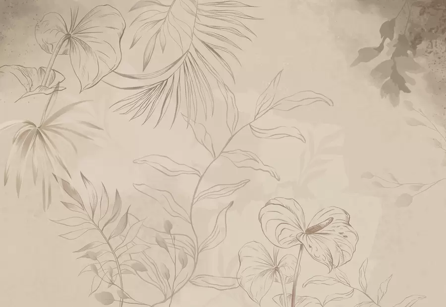 murales de pared Plantas lineales sobre fondo beige texturizado w05128